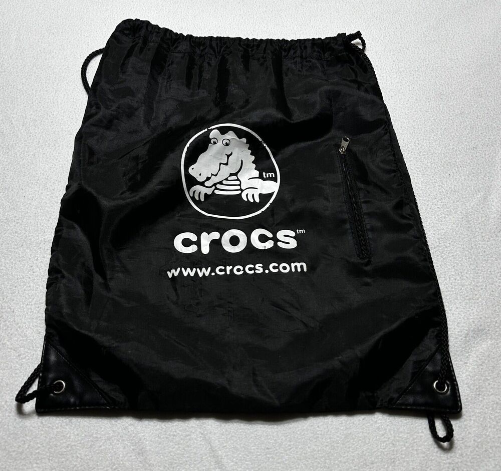 CROCS Black Drawstring Backpack Gym Bag String Cinch Pockets *READ Description